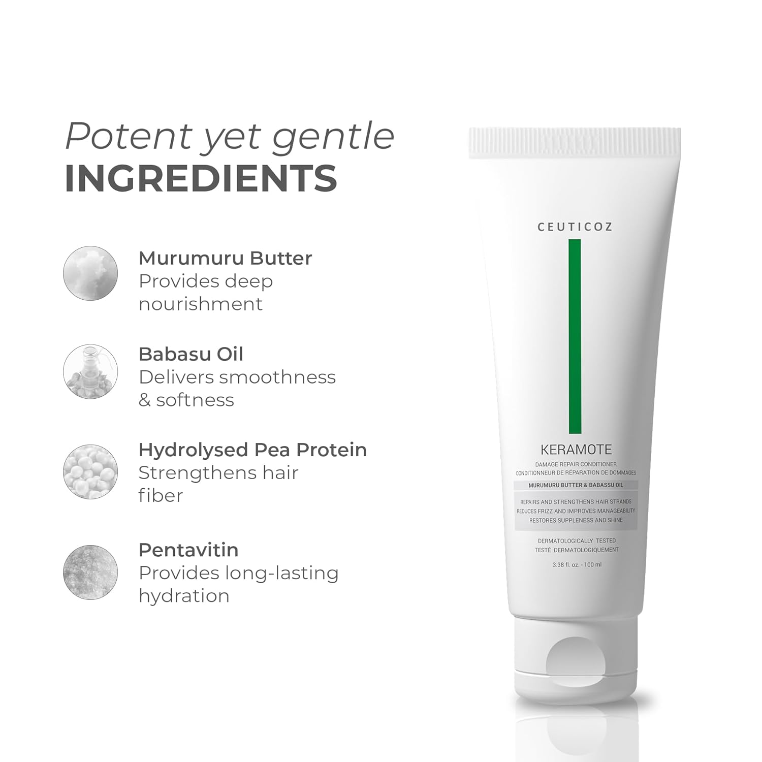 Ceuticoz Keramote Damage Repair Conditioner | For Damaged & Frizzy Hair | Repairs, strengthens & smoothe ( Pack of 2 )ns | Babassu Oil & Murumuru Butter | All Hair Types | 100ml