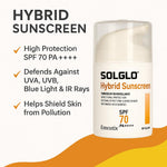 Solglo Hybrid Sunscreen SPF 70 PA++++ – Broad Spectrum Protection with Zinc Oxide, Titanium Dioxide, Avobenzone & Niacinamide – UVA/UVB, Blue Light & Pollution Defense – 50ml - Skiynse Dermatologique