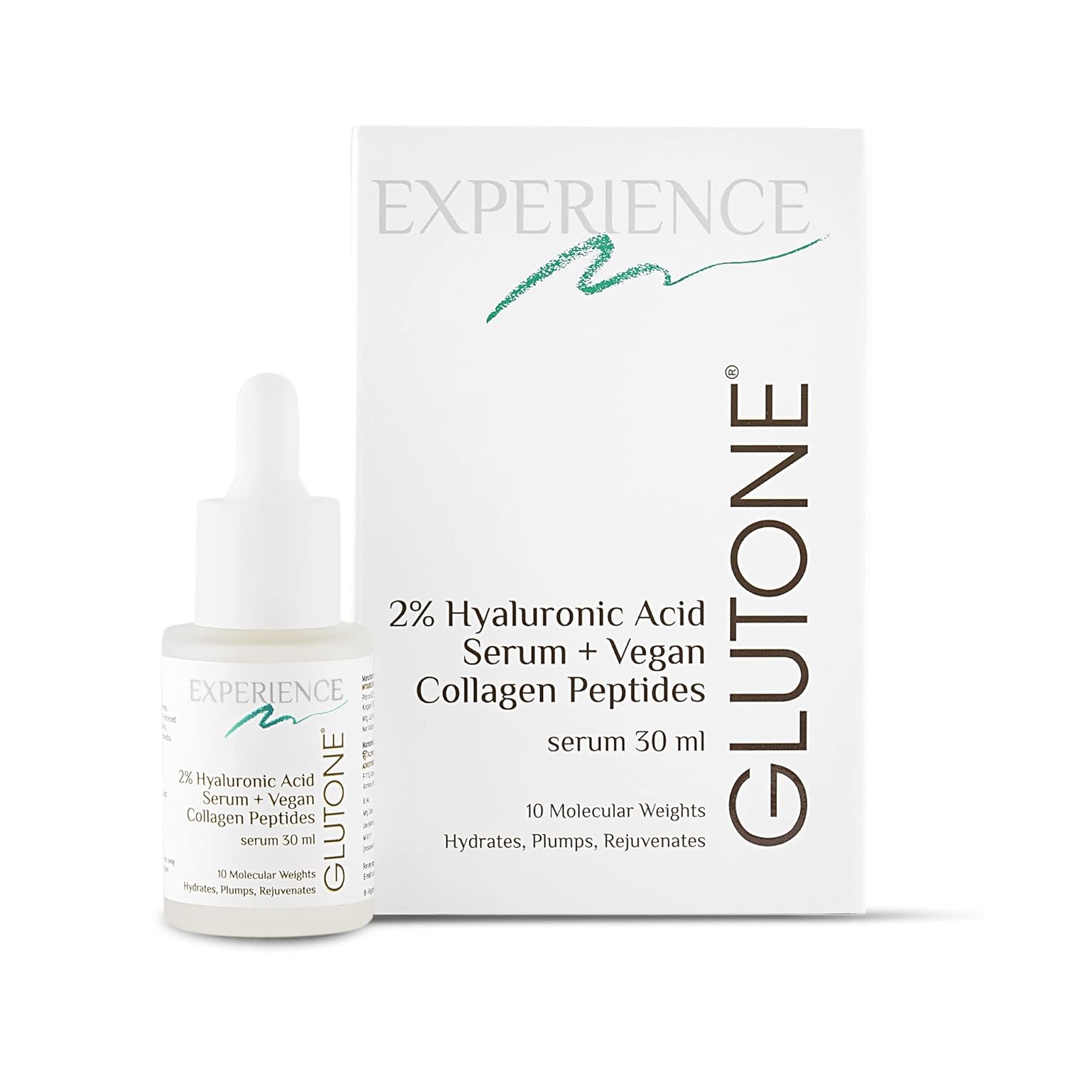 Glutone 2% Hyaluronic Acid Serum with Vegan collagen peptide |10 molecular weight Hyaluronic Acid for Intense Hydration | for Anti Ageing, Glowing & Plump skin | Reduced Fine lines & wrinkles | 30ml