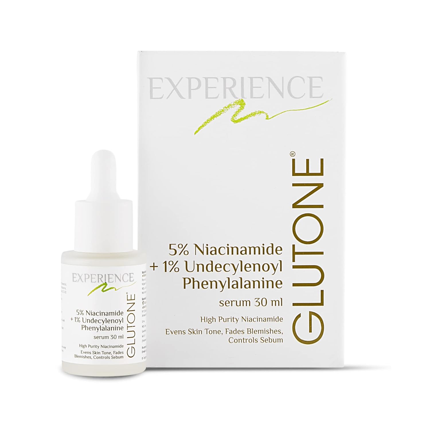 Glutone 5% Niacinamide Serum With 1% Undecylenoyl Phenylalanine For Oil-Free, Spotless & Glowing Complexion | Controls Sebum, Fades Acne Marks & Tightens Enlarged Pores | 30 ml