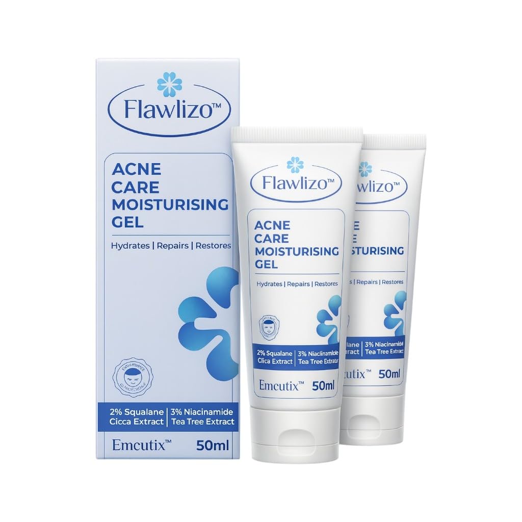Flawlizo Acne Care Moisturising Gel with 2% Squalane, 3% Niacinamide, Hydrating & Oil-Control Formula, Repairs Skin Barrier Reduces Redness & Acne, For Acne prone Skin, (Pack of 2)