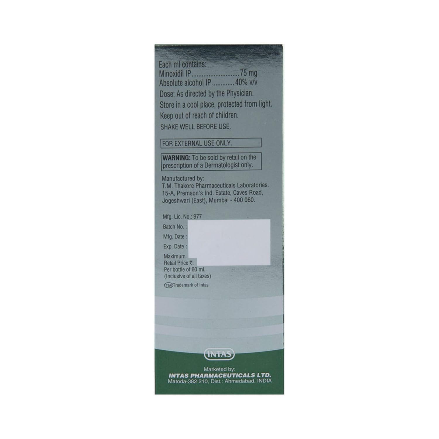 Morr 7.5% -Bottle of 60 ml Solution with Minoxidil