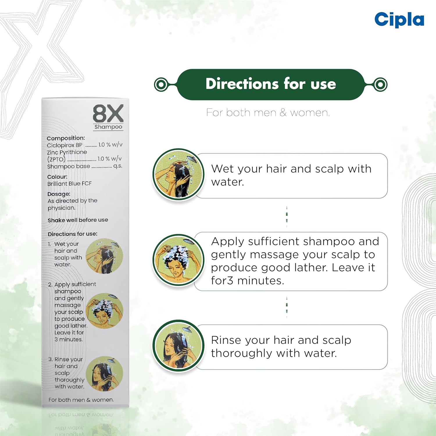 8X Shampoo with Ciclopirox and Zinc Pyrithione, 120 ml