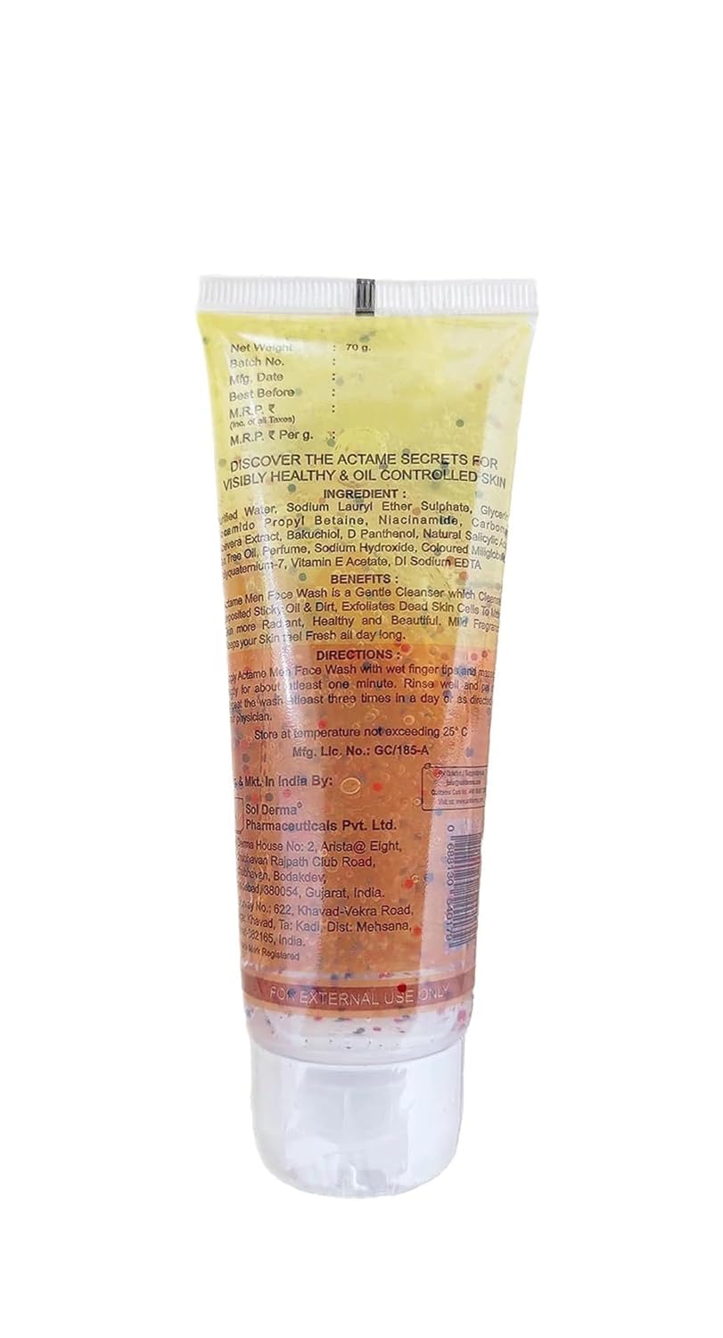 Actame Men Face Wash | Controls Oil & Acne Soothes & Hydrates Daily AM/PM Use, 70g - Skiynse Dermatologique