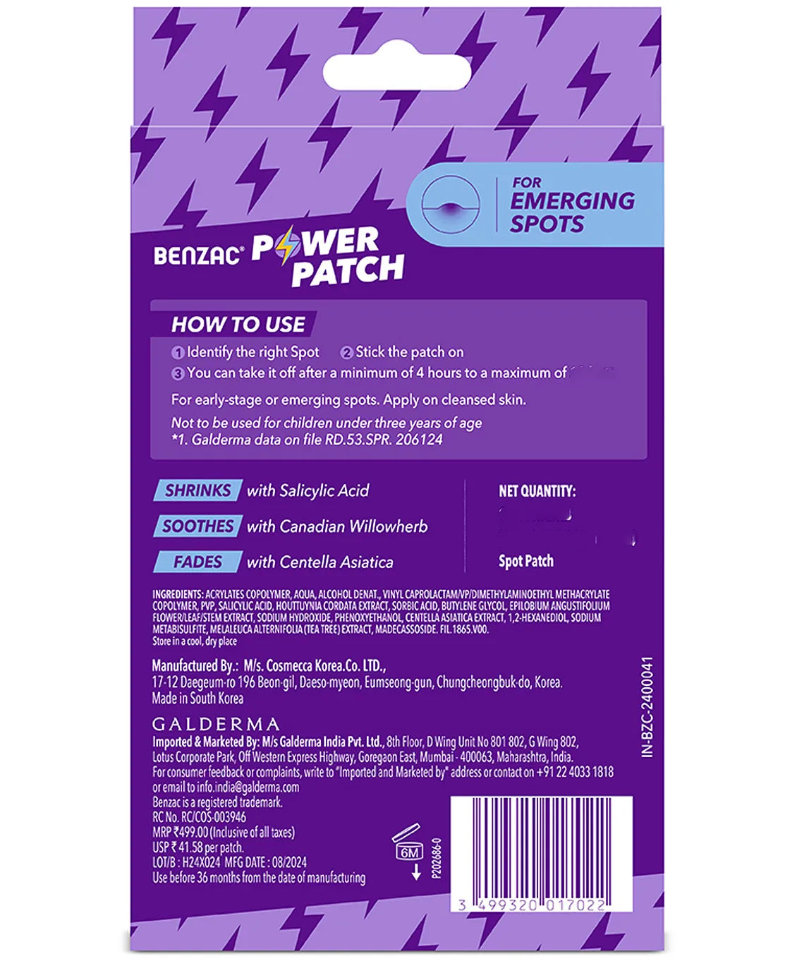 Benzac 3-In-1 Power Patch Fast Fix For Emerging Spots, 12 Patches - Skiynse Dermatologique