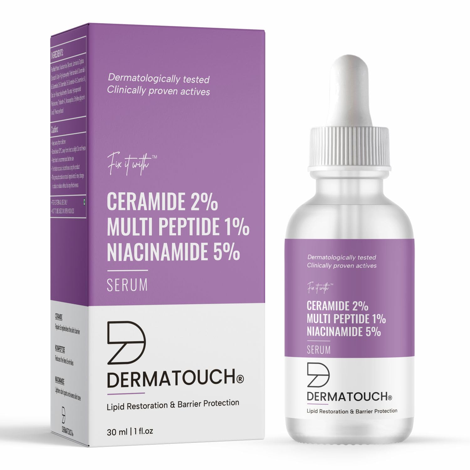 DERMATOUCH Ceramide 2% Multi Peptide 1% Niacinamide 5% Serum | For Lipid Restoration & Barrier Protection | Anti-aging Formula | Specially For Dry Skin | For Both Men & Women