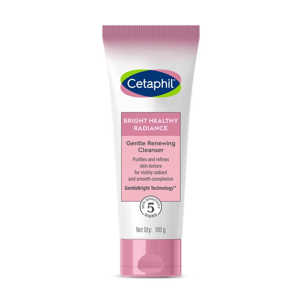Cetaphil Bright Healthy Radiance Gentle Renewing Cleanser, 100g| Gentlebright Technology With Vitamin E-Releasing Jojoba Beads|For All Skin Types|Fragrance Free,1 Count