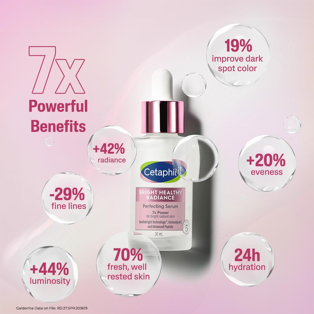 Cetaphil Bright Healthy Radiance Brightening |Glow Serum | 30ml | GentleBright Technology™ with Antioxidant C and Advanced Peptide | Removes Dark Spots & Dullness