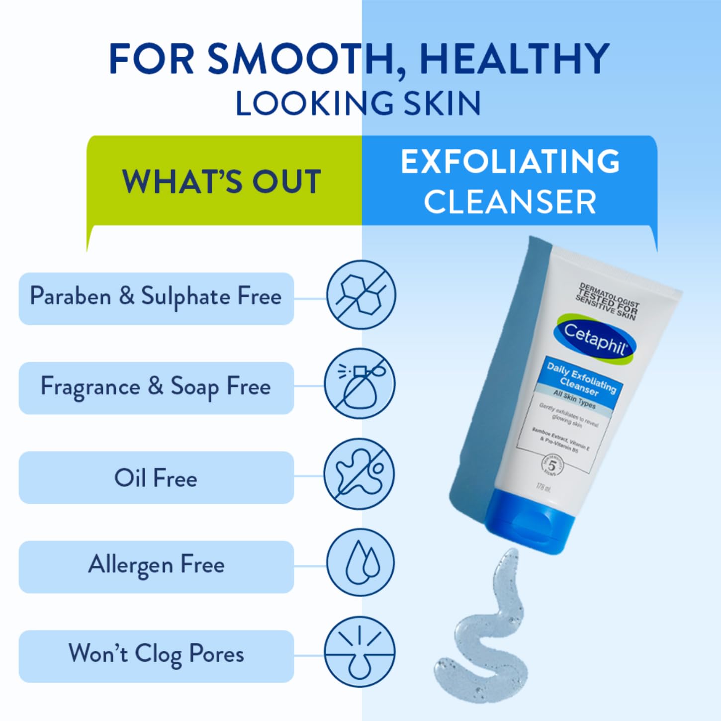 Cetaphil Daily Exfoliating Cleanser, 178 ml | Normal, Dry & Oily Skin,Scrub For Glowing Skin, Non-irritating
