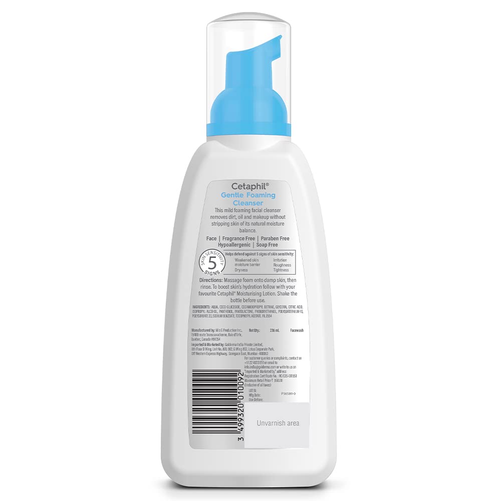 Cetaphil Foaming Face Wash, Gentle Foaming Cleanser For All Skin Types, 236 ml| Foaming Face Wash With Vitamin E, B5| Dermatologist Recommended