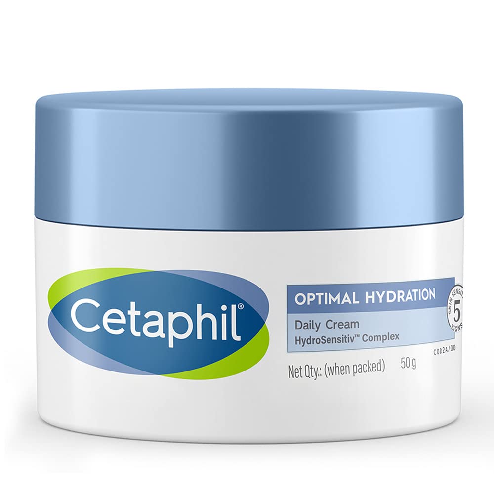 Cetaphil Optimal Hydration Daily Cream, 50g | Lightweight Moisturizer & Fast Absorption | Hyaluronic Acid, Blue Daisy Extract, Niacinamide