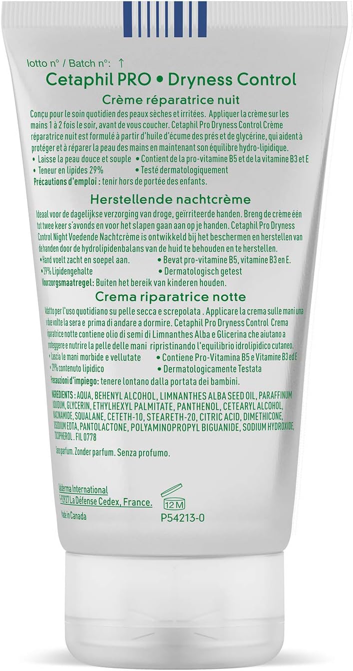Cetaphil Pro Dryness Control Night Repair Hand Cream, Protection & Hydration for Dry, Cracked Skin, Fragrance Free, 50 ml