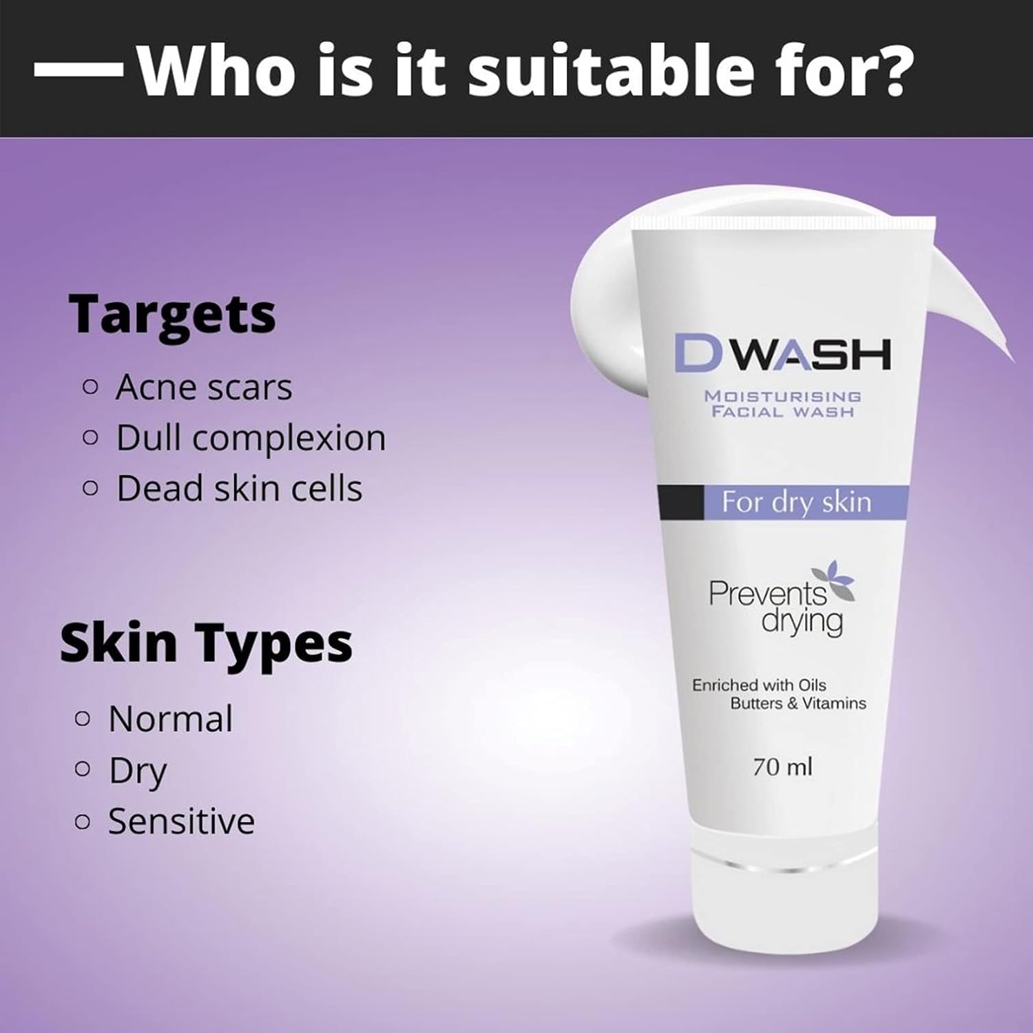 DWash Moisturising Facial Wash For Dry Skin | 70 ml - Skiynse Dermatologique