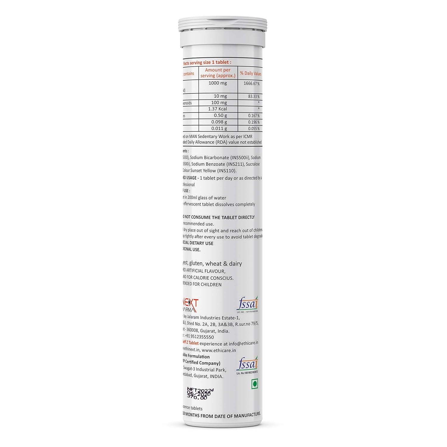 Ethiglo Epieff-Z Vitamin-C, Zinc And Citrus Bioflavonoids - Immunity Booster Supplements | 20 Effervescent Tablets - Skiynse Dermatologique