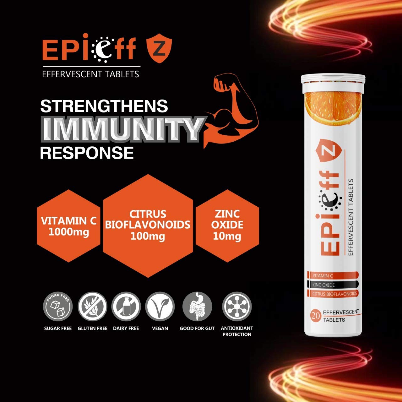 Ethiglo Epieff-Z Vitamin-C, Zinc And Citrus Bioflavonoids - Immunity Booster Supplements | 20 Effervescent Tablets - Skiynse Dermatologique