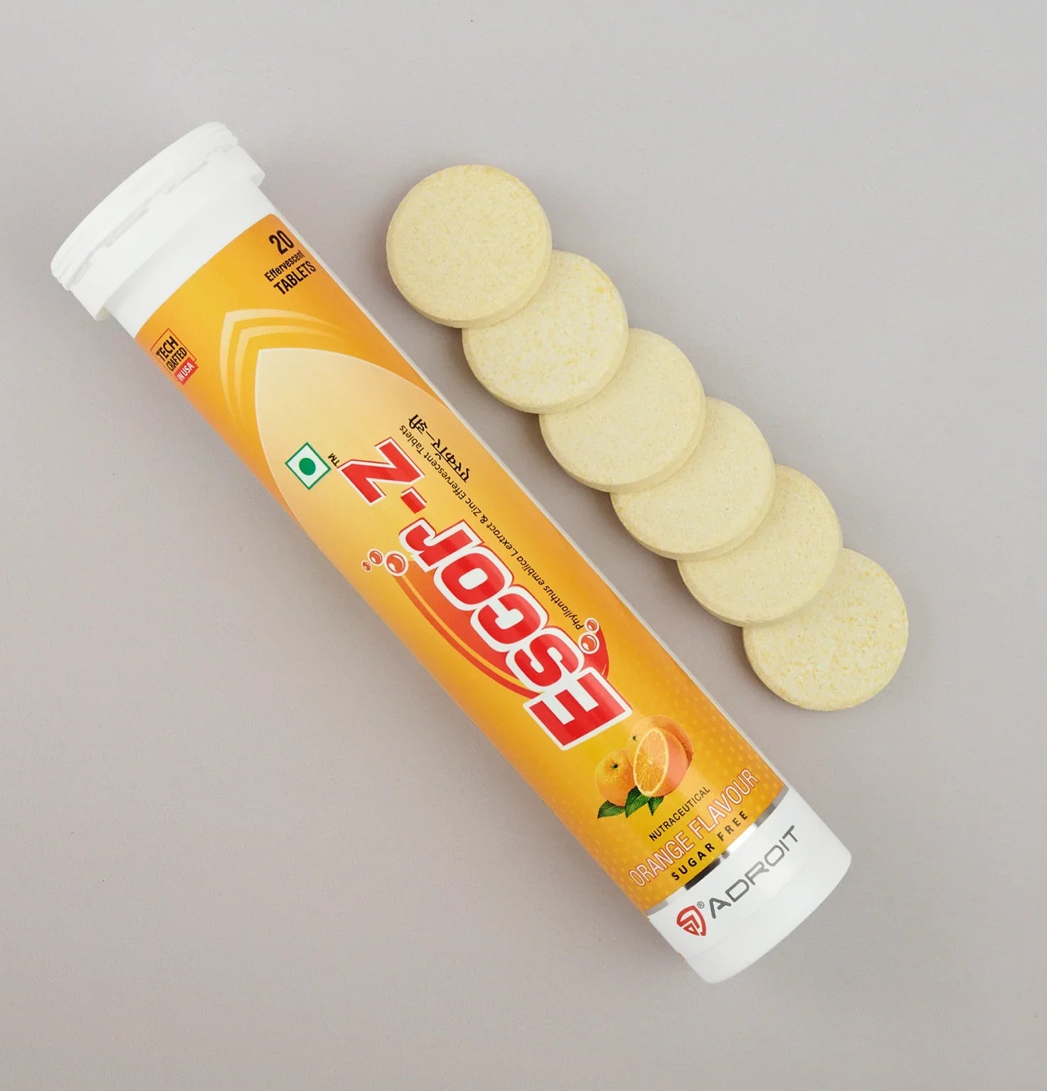 Escor Z with Zinc for Immunity | Sugar Free | Flavour Orange Effervescent Tablet | 20 Tablets ( Pack of 2 )