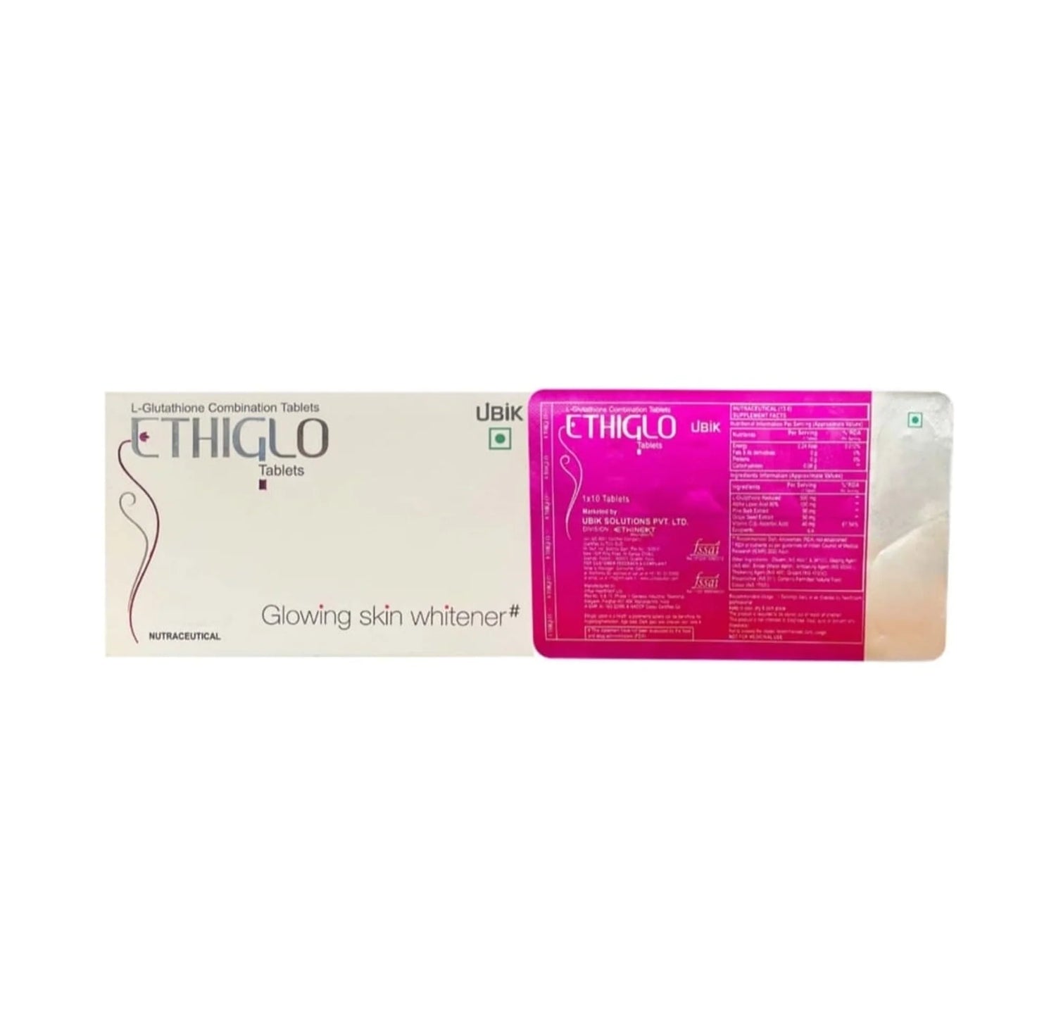 Ethiglo Skin Whitening Tablets | Glutathione 500mg | 10 Tablets - Skiynse Dermatologique