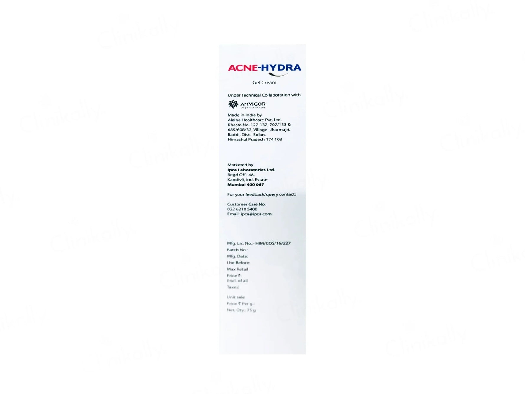 IPCA Acne-Hydra Gel Cream | 72-Hour Hydration, Oil-Free Formula, Quick Absorption | 75g - Skiynse Dermatologique