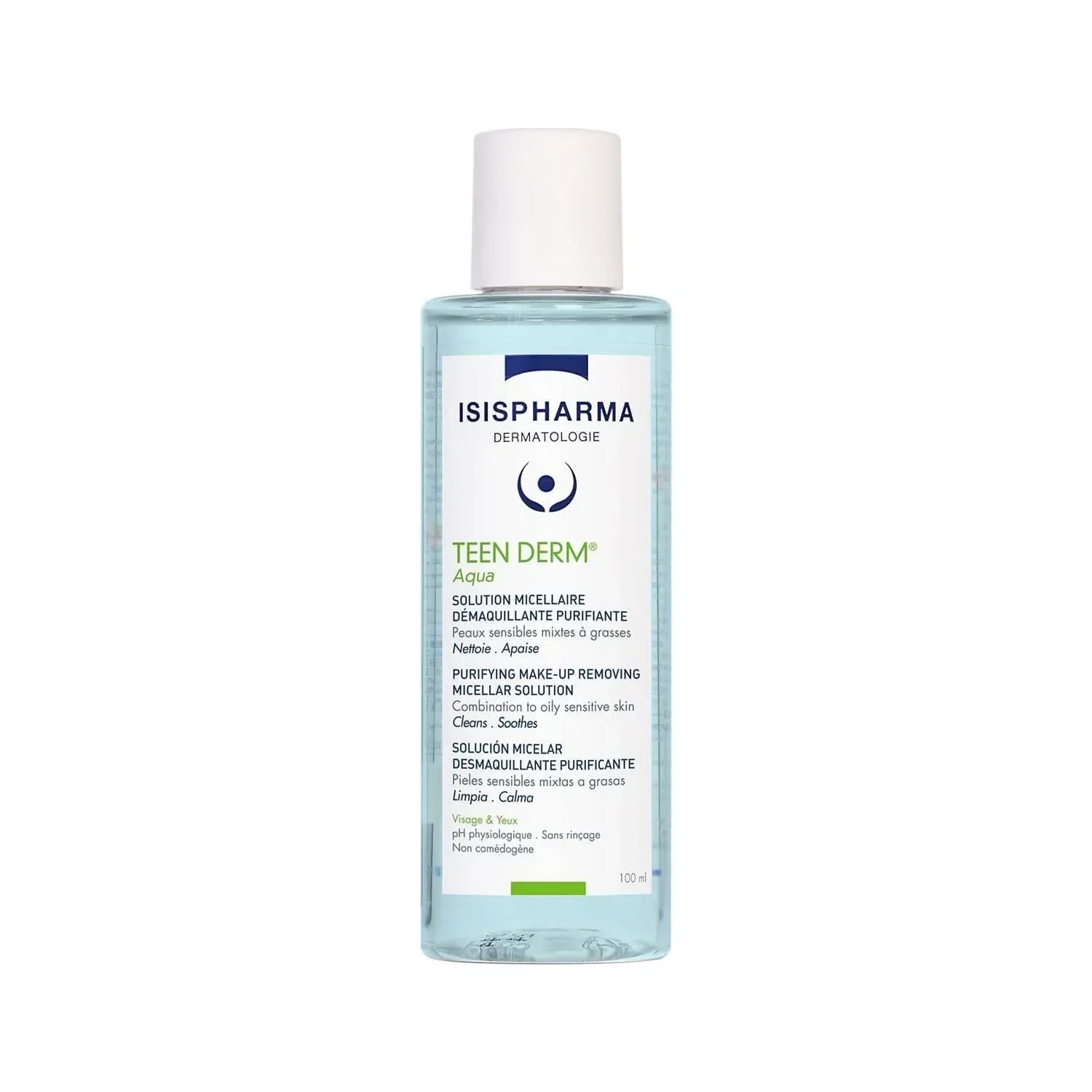 Isispharma Teenderm Aqua Micellar Solution for Anti-Blemish Cleansing for Sensitive Skin, Combination to Oily Skin – With Zinc and Boswellia Extract