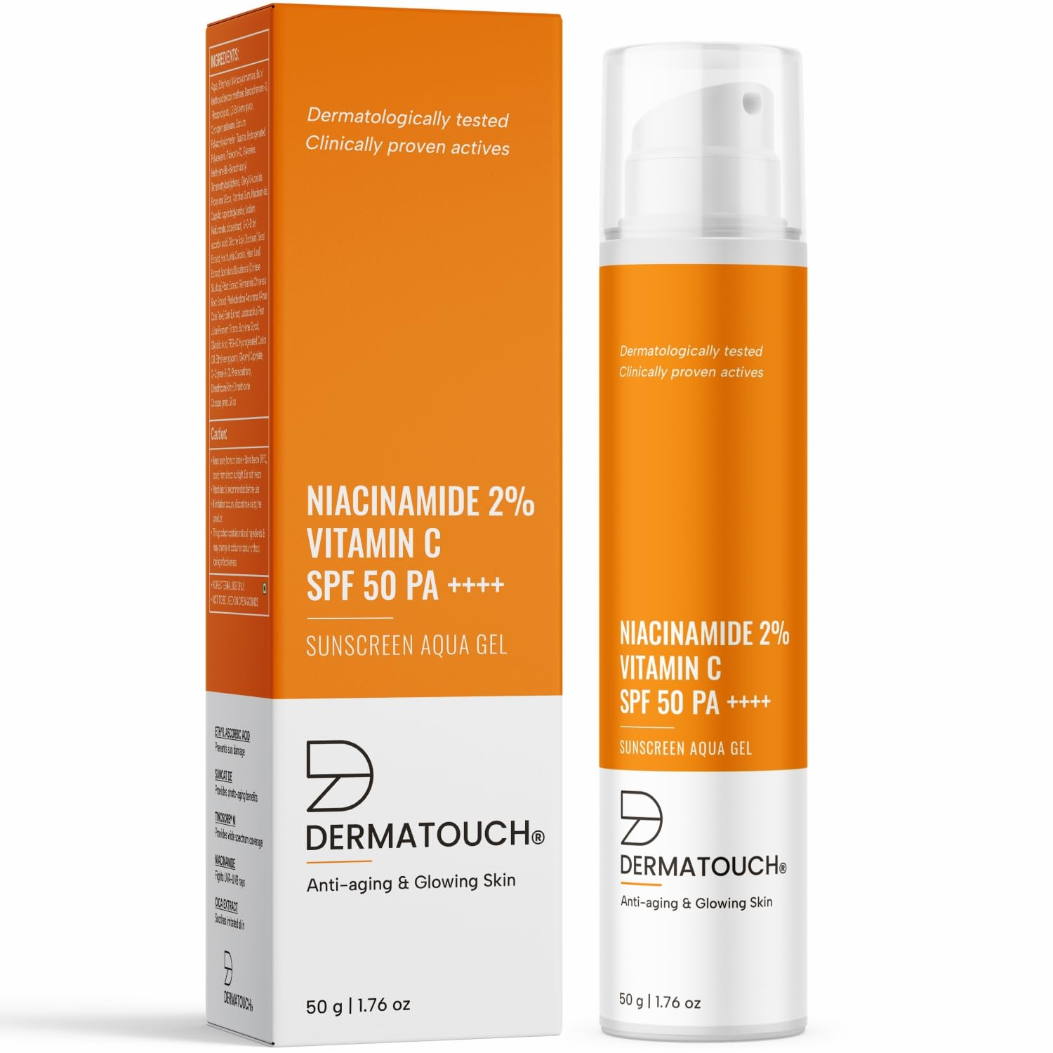 DERMATOUCH Niacinamide 2% Vitamin C Sunscreen for glowing skin | SPF 50+ PA ++++ | Quick Absorbing | Zero White Cast