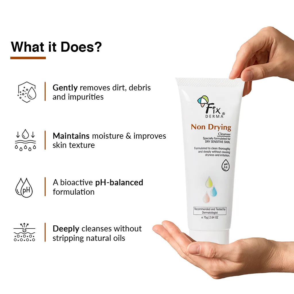 Fix Derma Non-Drying Cleanser - Face wash for Dry Skin | A pH-Balanced Solution for Gentle yet Effective Cleansing ( Pack of 2 )