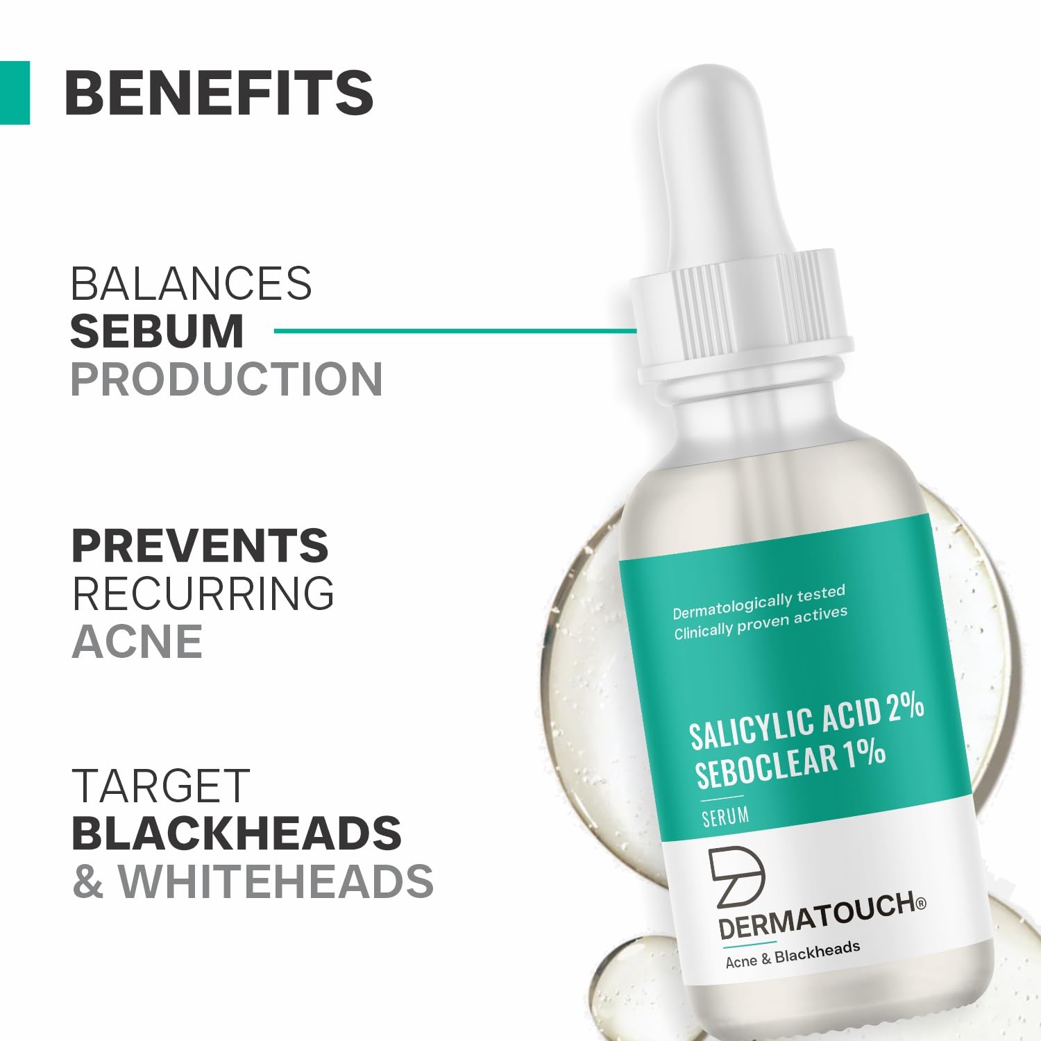 DERMATOUCH Salicylic Acid 2% Seboclear w/w 1% Face Serum | For Acne & Blackheads | Specially for Acne-prone & Oily Skin