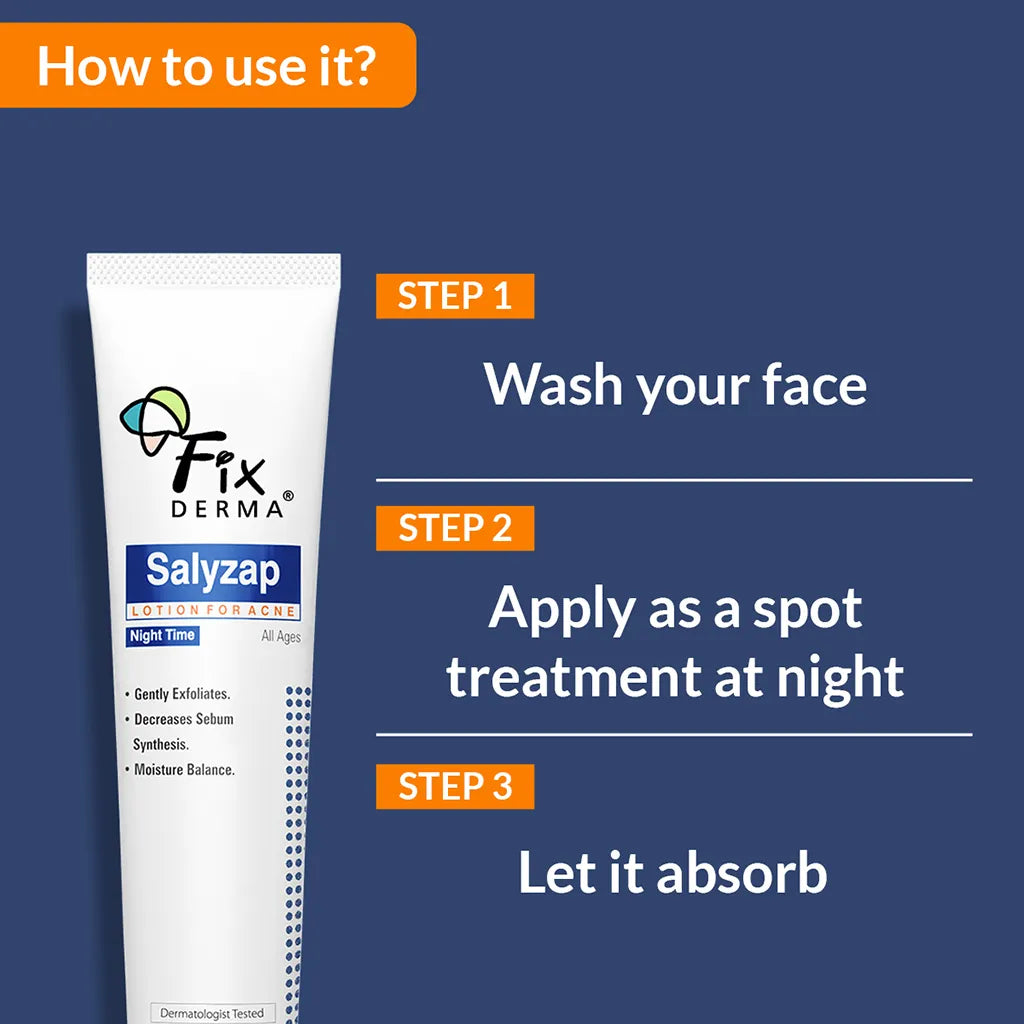 Salyzap Lotion Night time, with Salicylic Acid Helps in Moisture Balance, For acne scars, pimples, Unclogs pores, Exfoliator, Soothes redness, Suitable for Oily and Acne-Prone skin, 20ml ( Pack of 2 )