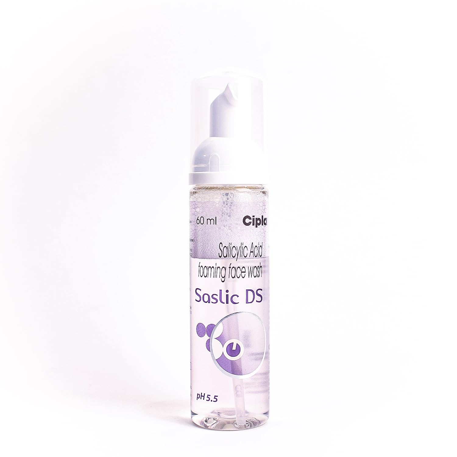 Saslic DS Foaming Face Wash | 2% Salicylic Acid | Acne Prevention | Pore Unclogging Formula for Clear Skin | 60ml