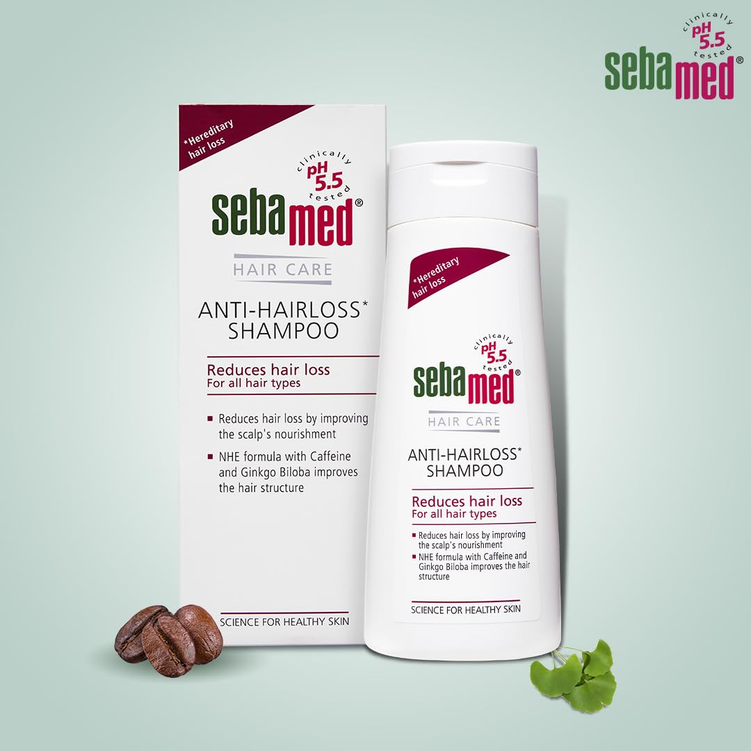 Sebamed Anti Hairloss Shampoo, 200 ml | pH 5.5 | Reduces Hairloss | Caffeine & Gingko Biloba| Hairfall| men & women | Soap free l Toxin free l Clinically proven