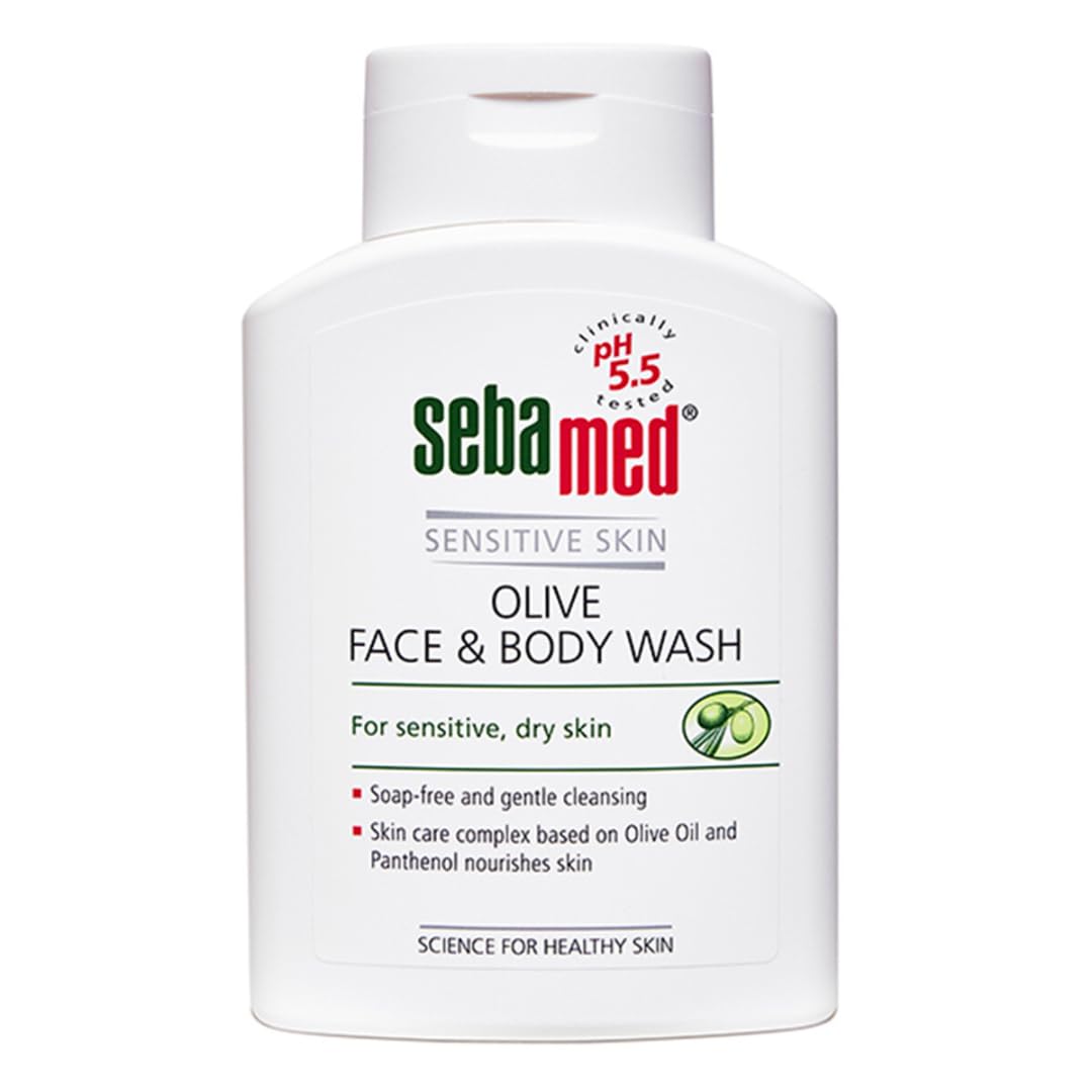 Sebamed Olive Face & Body Wash, Extra Mild For Sensitive, Dry Skin, Ph 5.5, Soap Free, Gentle Cleansing, Olive Oil + Panthenol Nourishes Skin, Dermatologically & Clinically Tested, 200 ml