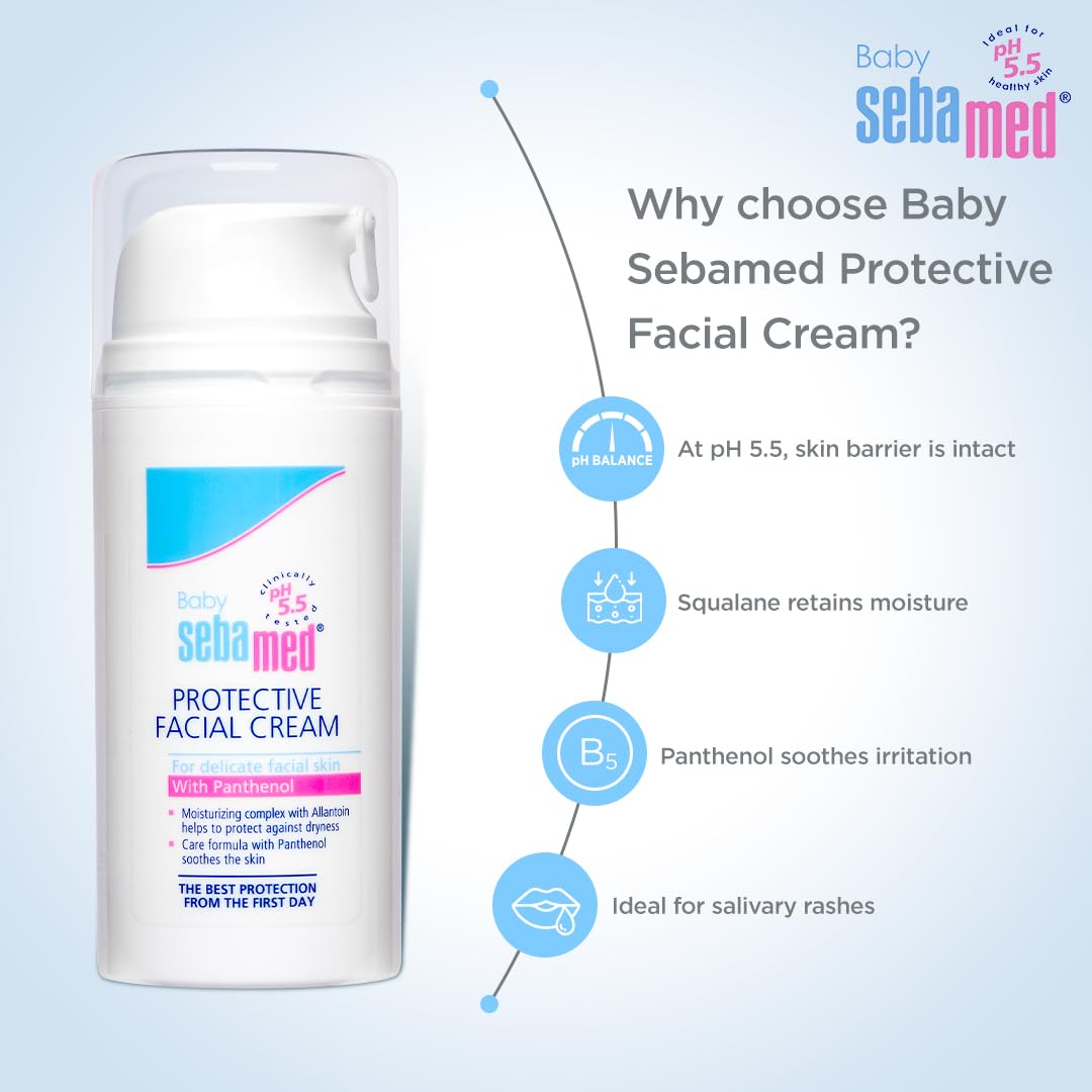 Sebamed Protective Facial Cream|pH 5.5|Baby Face Cream|Vitamin E for Soft Skin|Ideal for salivary rashes