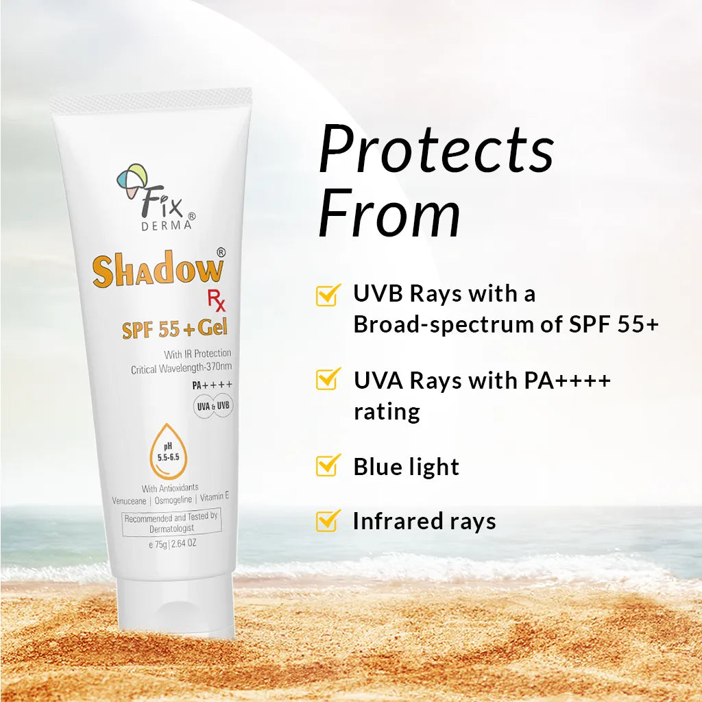 Shadow Rx SPF 55+ Gel, 75g | Lightweight SPF 55+ protection for oily & acne-prone skin ( Pack of 2 )