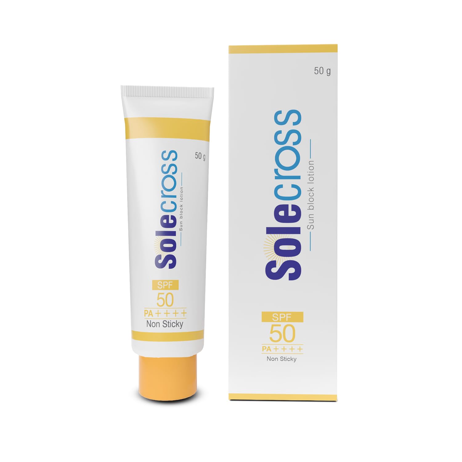 Solecross All Sun Block Lotion - SPF50+ Pa++++ | 50g | Non-Sticky Formula Based Water Resistant Sunscreen | Protection Against UVA/UVB Rays