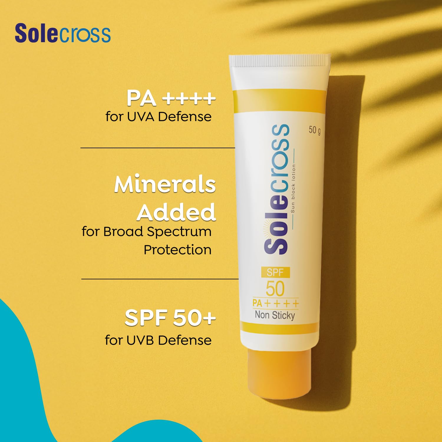 Solecross All Sun Block Lotion - SPF50+ Pa++++ | 50g | Non-Sticky Formula Based Water Resistant Sunscreen | Protection Against UVA/UVB Rays