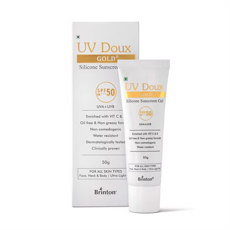UV Doux Gold Silicone Sunscreen Gel SPF 50 pa+++ UVA/UVB With Broad Spectrum, Water Resistant Best SPF Sunscreen For Adult