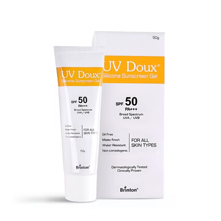 UV Doux Silicone Sunscreen Gel with SPF 50 and PA+++ Broad Spectrum for Face & Body with No White Cast| Non Comedogenic, Paraben Free, Water Resistant | Clinically Proven,Benzene free